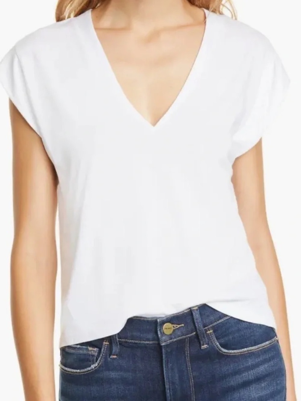 Frame 100% Organic Pima Cotton Le Mid Rise V T-Shirt Size L White Ultra Soft